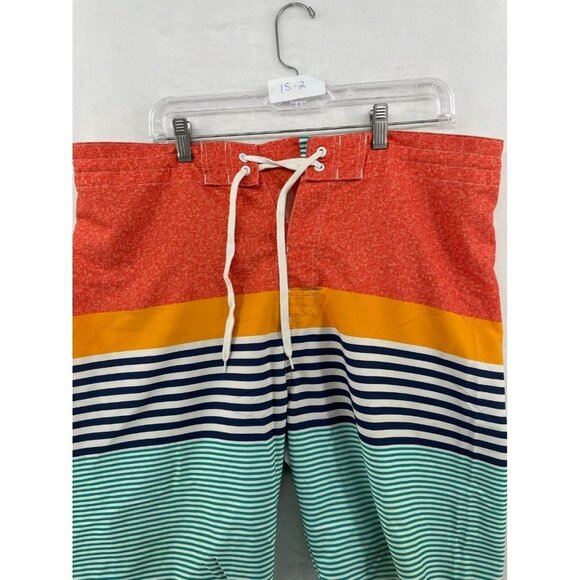 Old Navy Swim Board Shorts Men's Sz 36 Orange Blue Striped Colorblock Tie Front - Picture 6 of 11